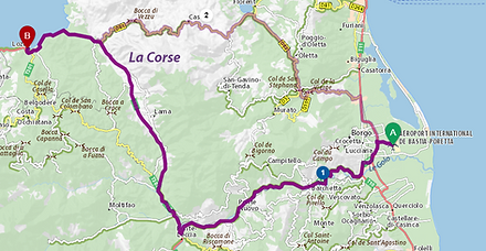 Route de l'aéroport de Bastia à la terrassede Lozari en passant par une visite pitoresque à Ponte Leccia