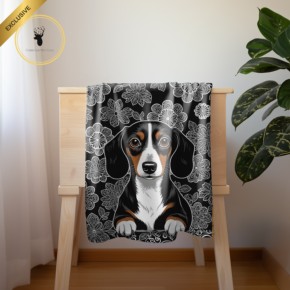 Doudou en minky | Enfant |chien saucisse et fleurs