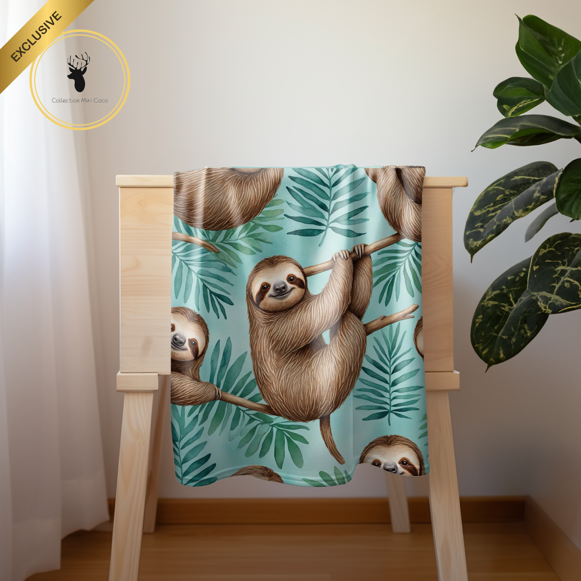 Doudou en minky | Enfant et adulte |Paresseux sur fond bleu