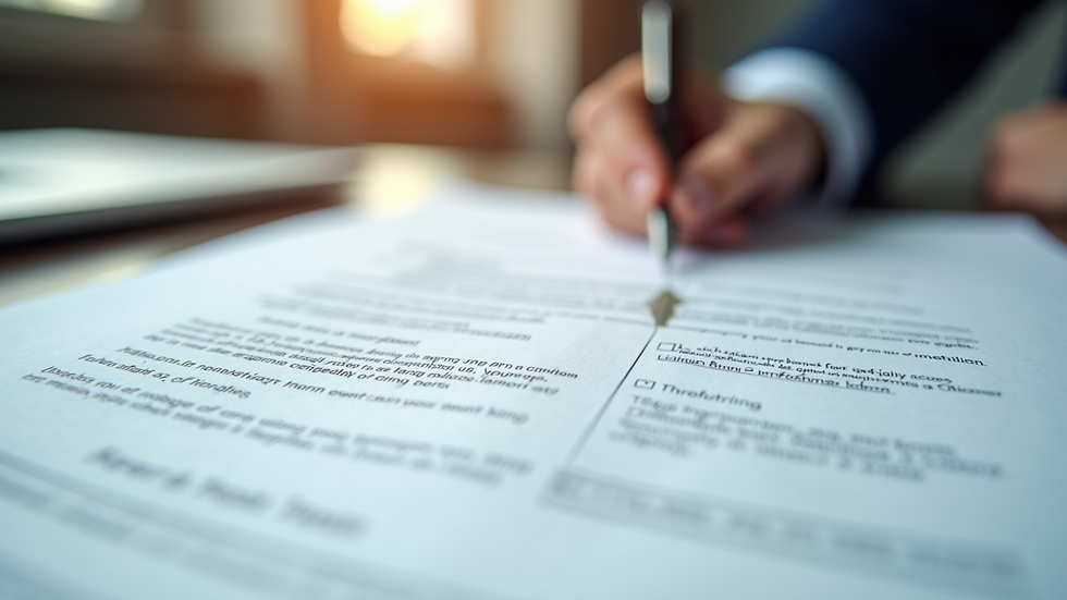 Close-up view of a business contract and pen on a desk