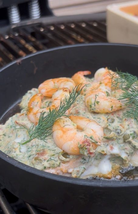 Zalm met kruiden en scampi's in Thermomix
