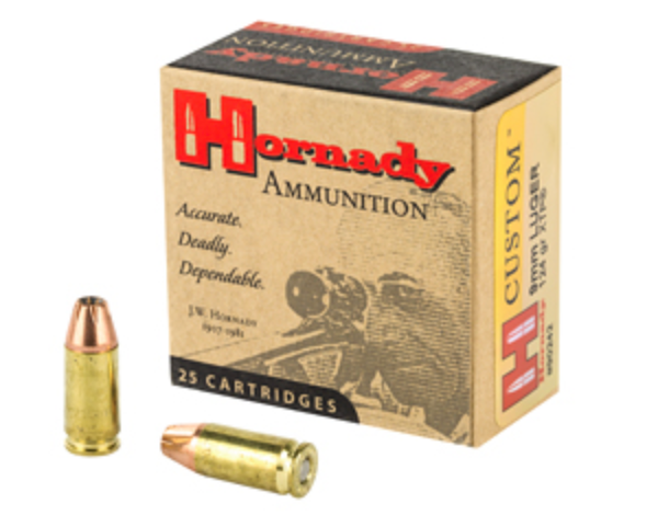 Hornady, Custom, Self Defense, 9MM, 124 Grain, XTP, 25 Round Box