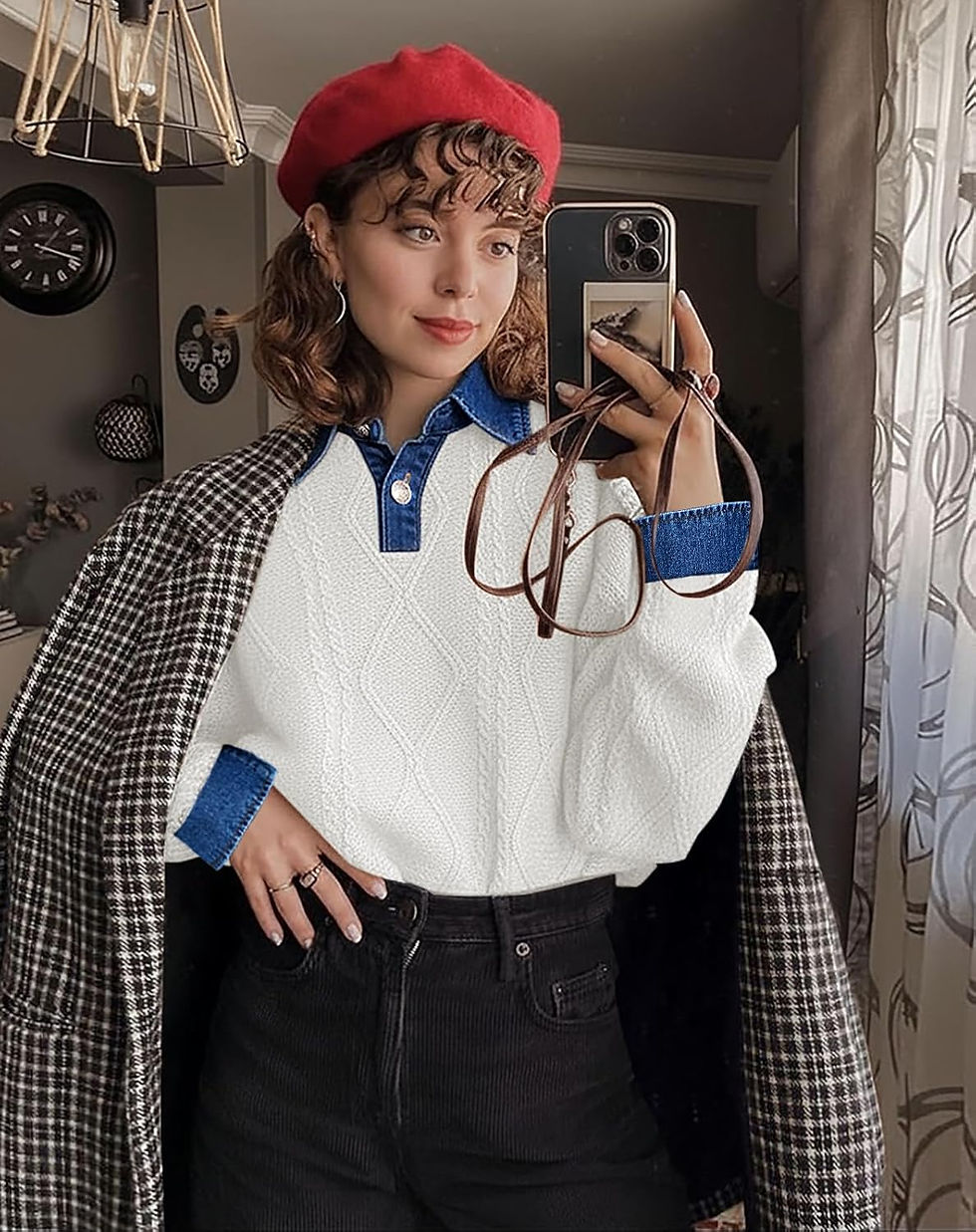 Thumbnail: Soesdemo Womens Oversized Cable Knit Chunky Sweaters Long Sleeve Button Up Denim