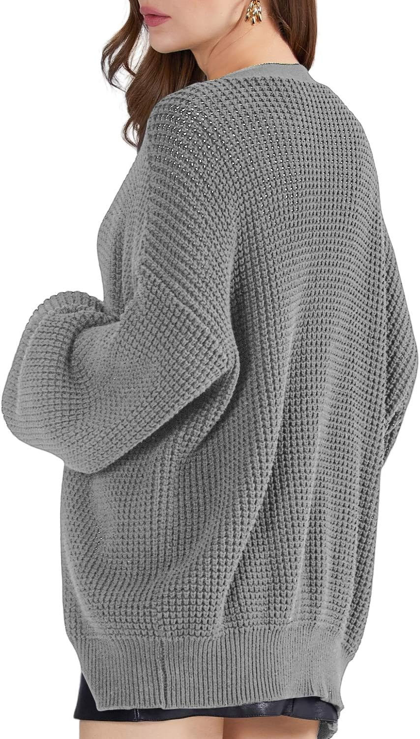Thumbnail: QUALFORT Cardigan Sweaters for Women 100% Cotton Button-Down Oversized Knit Oute