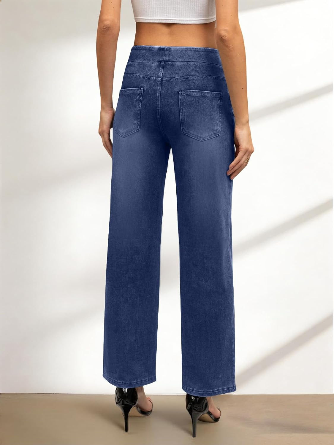 COPYLEAF Wide Leg Jeans Woman High Waisted Stretchy Baggy Sweatpant Jeans Pull O