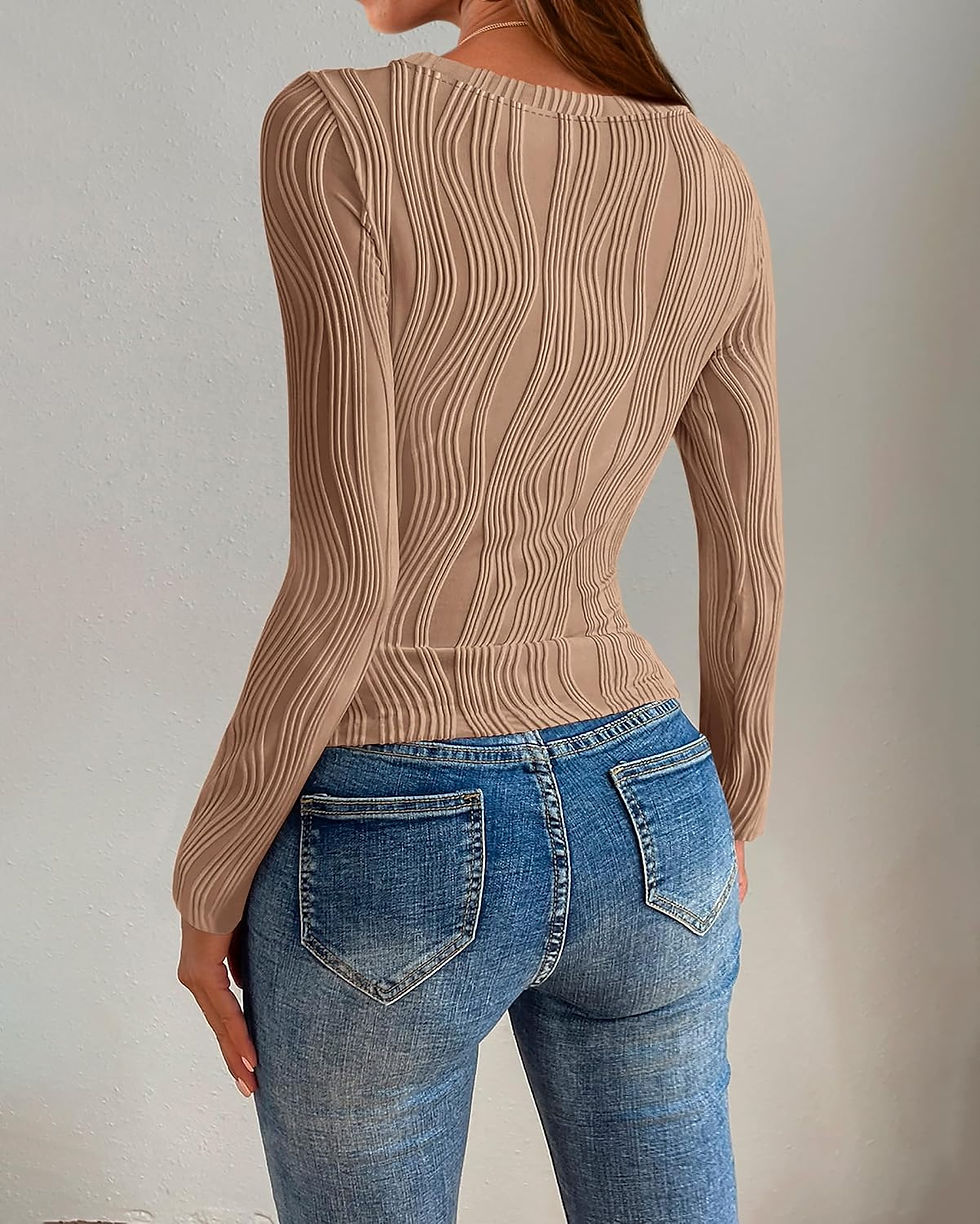 Thumbnail: PRETTYGARDEN Women's Tops 2026 Fall Fashion Long Sleeve Crewneck Blouse Fitted T