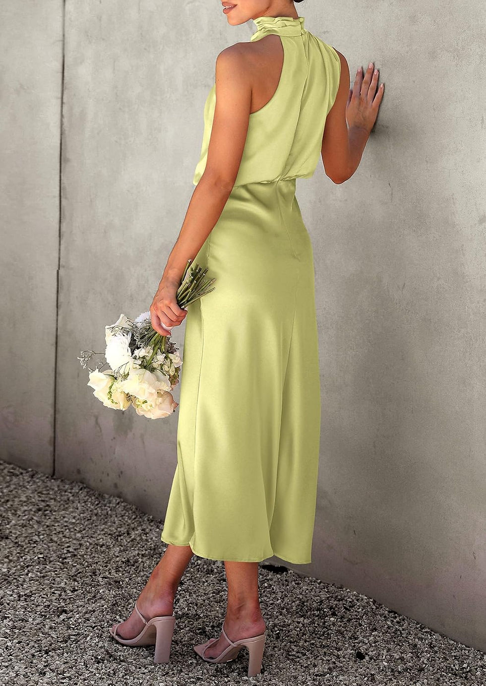 Thumbnail: PRETTYGARDEN Women's 2026 Summer Satin Dress Elegant Sleeveless Mock Neck Cockta