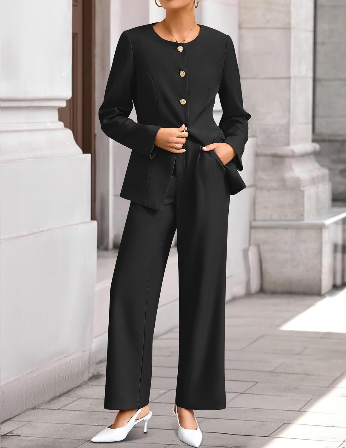 ZESICA Women's 2026 Spring Two Piece Suits Set Casual Business Long Sleeve Blaze