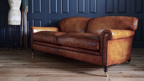 Davenport Leather Sofa Hand Dyed in Antique Oak