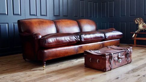 Woodsmoor Leather Sofa Hand Dyed in Vintaged Tobacco