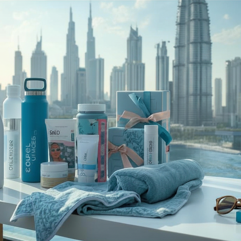 Summer corporate gifts Dubai UAE 2026 - branded water bottles wellness kits