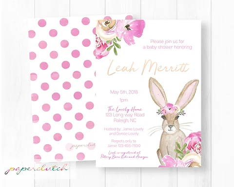 Bunny Baby Shower Invitation Boho Bunny Invite Paperclutch