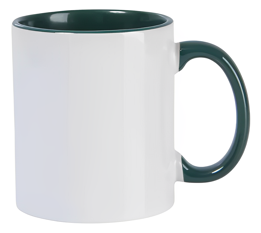 Caneca Branca Com Interior e Alça Verde Escura