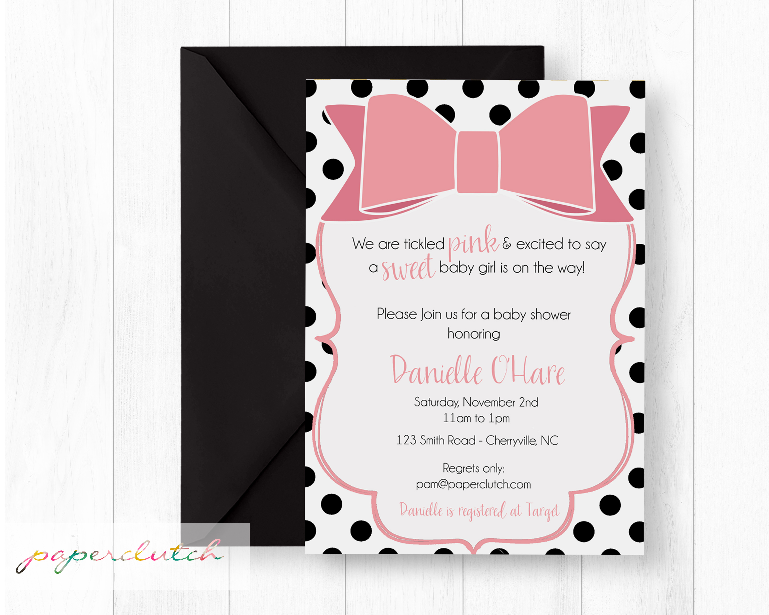 tickled pink baby shower invitations