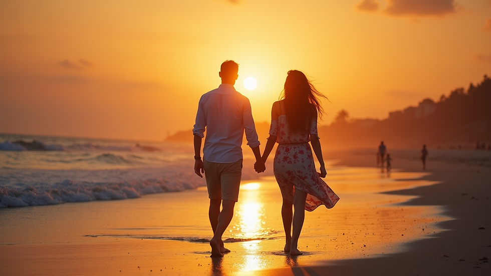 Eye-level view of a couple enjoying a sunset at the beach