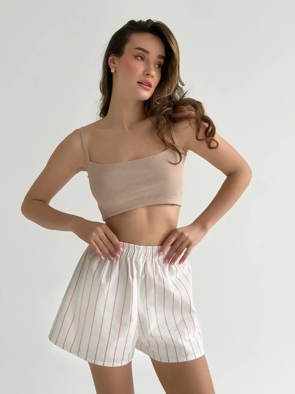 Прев'ю: Шорти Моно котон “рожева смужка на молочному”