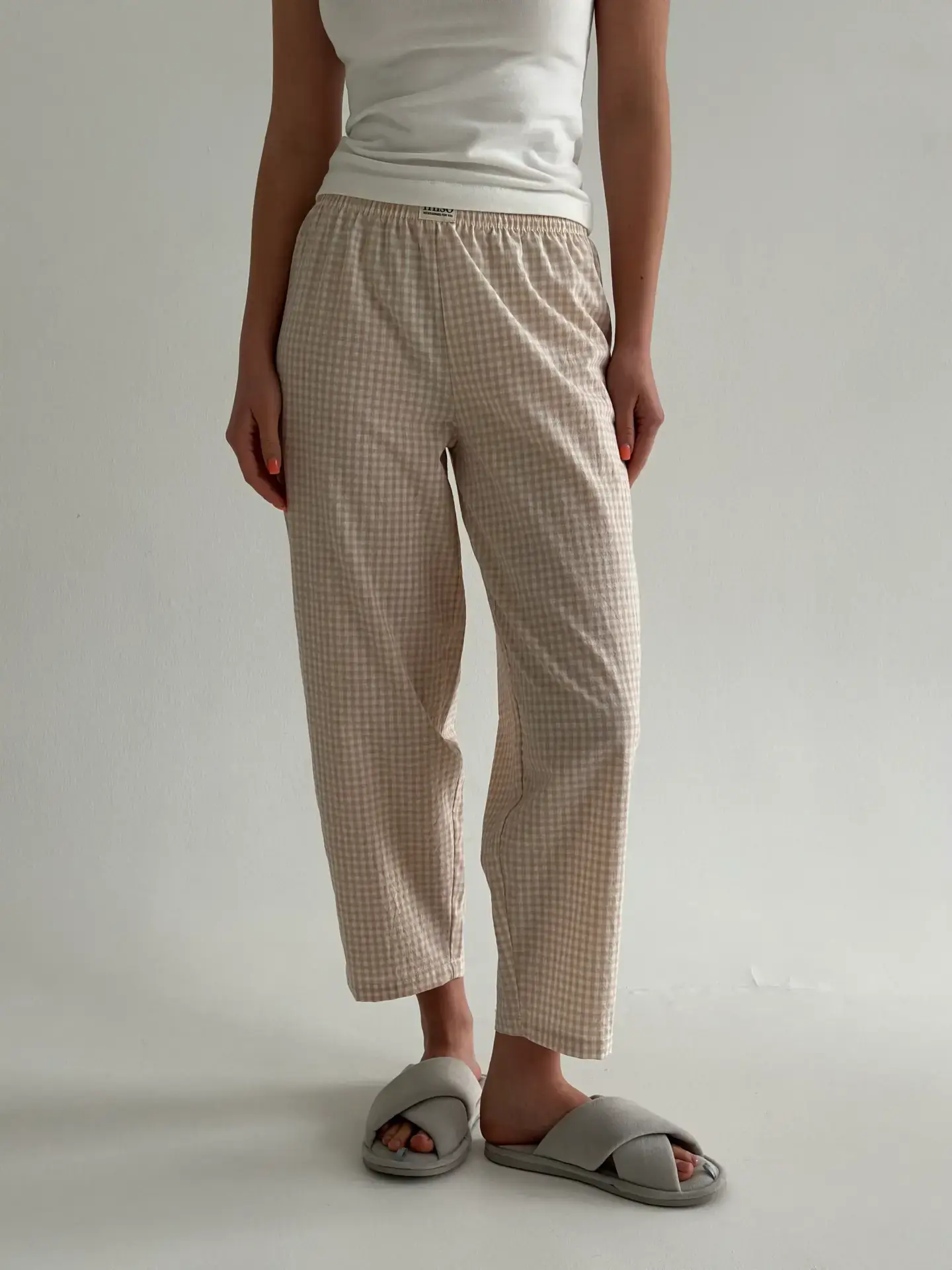 Штани клітка котон БАНАНИ беж/молоко