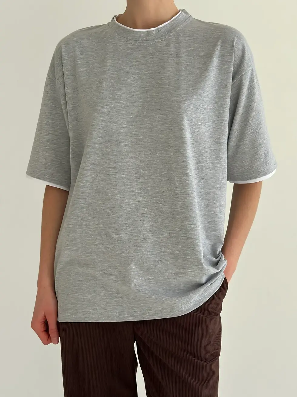 Прев'ю: Футболка з білим кантом сіра, onesize