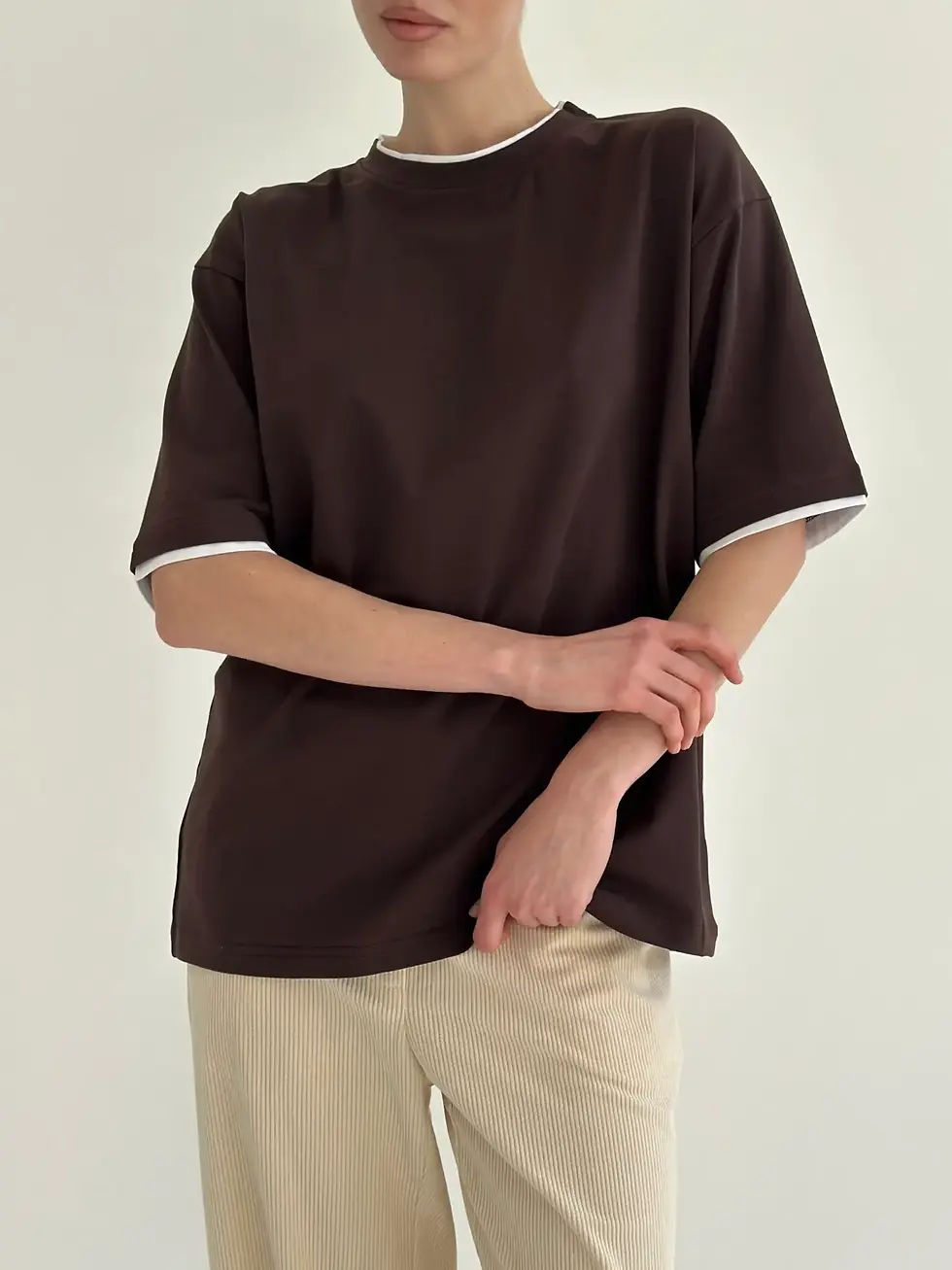 Прев'ю: Футболка з білим кантом коричнева, onesize