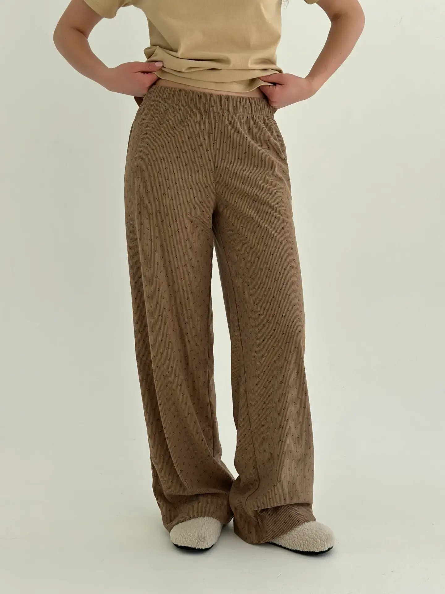 Вельвет штани прямі “бутон на бежевому”