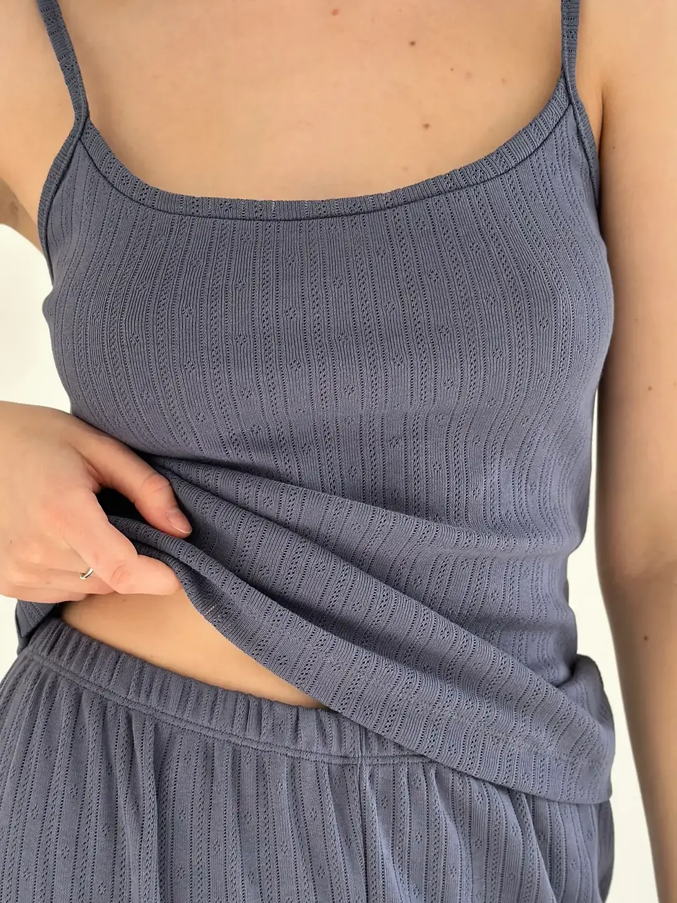 Прев'ю: Рібана майка на бретелях синя