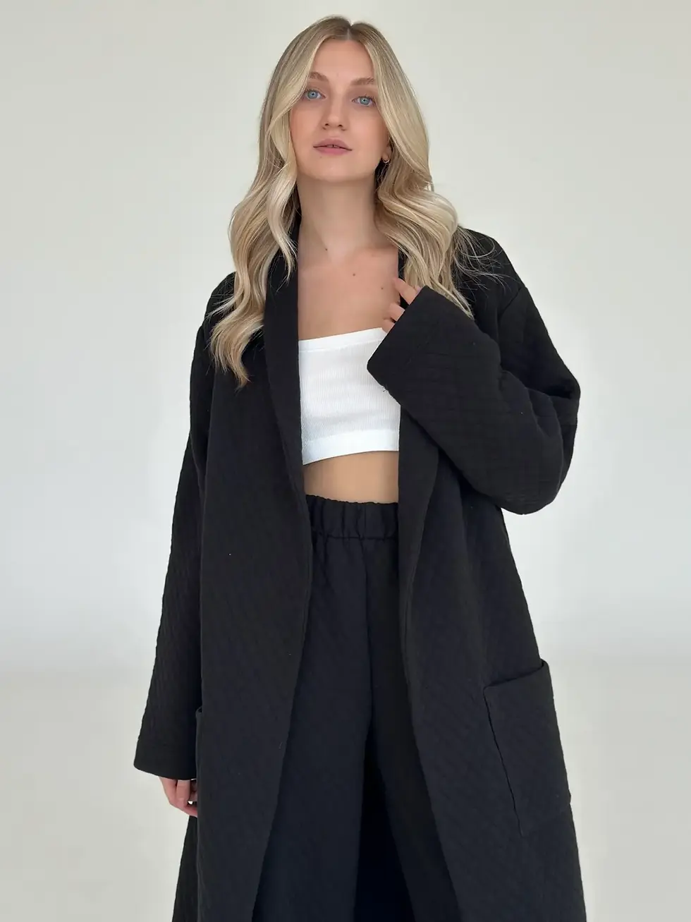 Прев'ю: Штани трикотаж стьобаний чорний