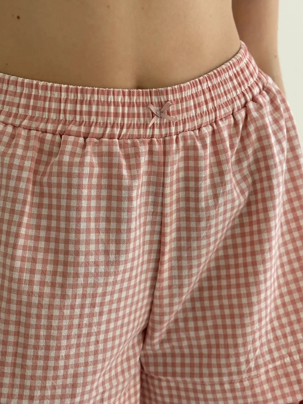 Прев'ю: Шорти клітка котон моно пудра / молоко 