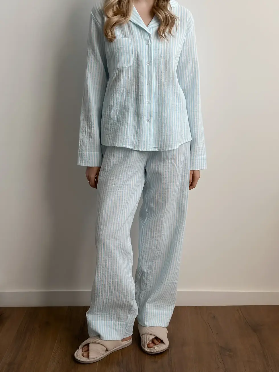 Прев'ю: Костюм сорочка та штани муслін смужка блакитна