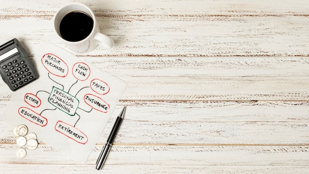 Top view personal planning financial with coffee and copy space Free Photo