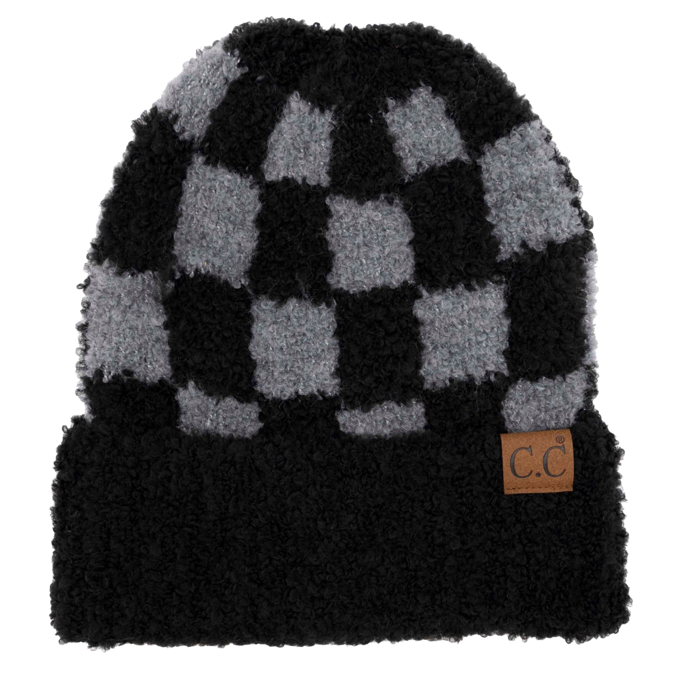 C.C Checkered Recycled Yarn Cuff Beanie - HAT626 HAT627