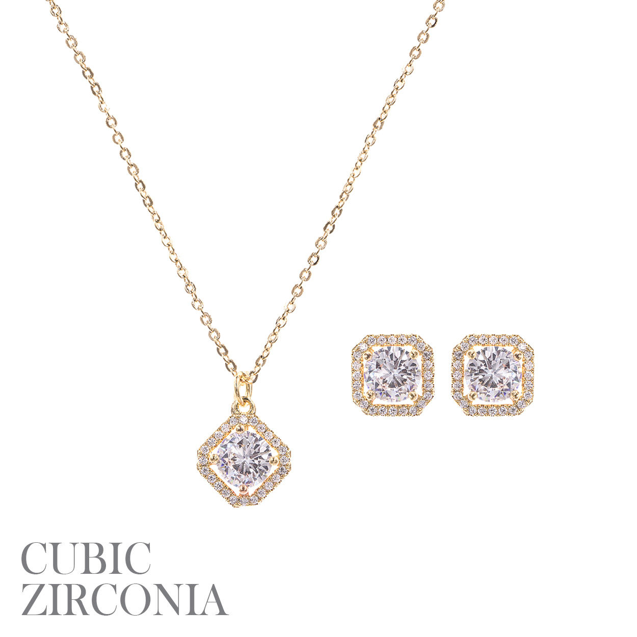 Square CZ Necklace & Earrings Set