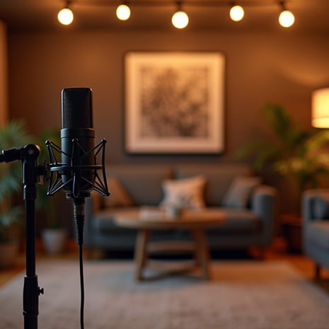 Picture of a cozy podcast recording studio ready for engaging conversations