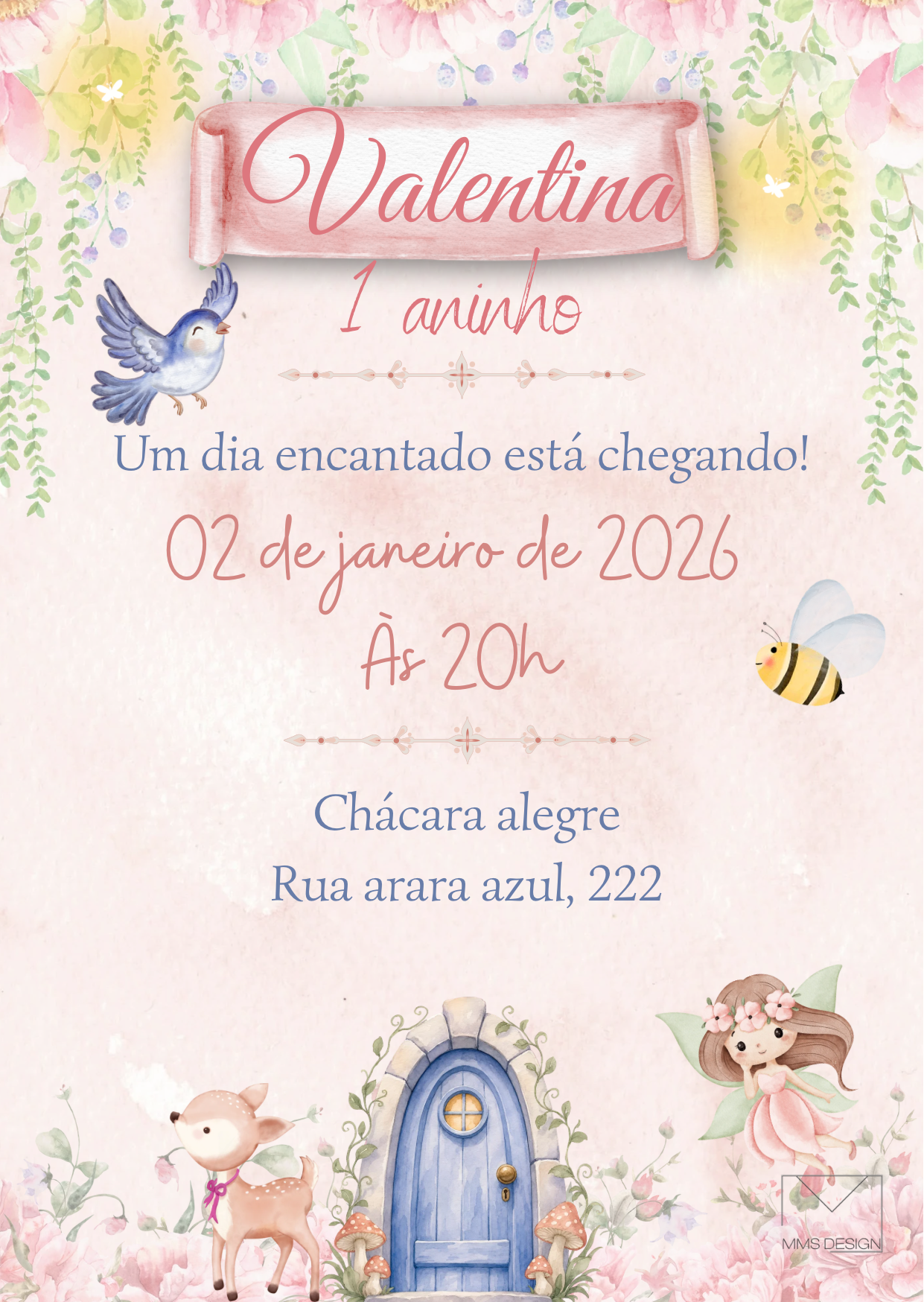 Convite Infantil Jardim Encantado Imagem Básico