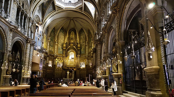 Montserrat Monastery church with lamps on both sides