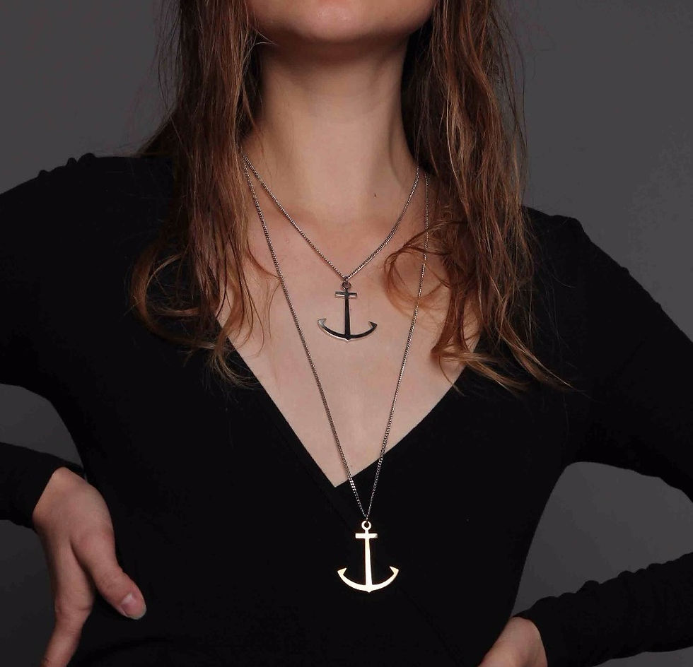 Miniature : Collier pendentif ancre en bronze sur chaîne stainless, bijoux artisanaux québécois La Galante