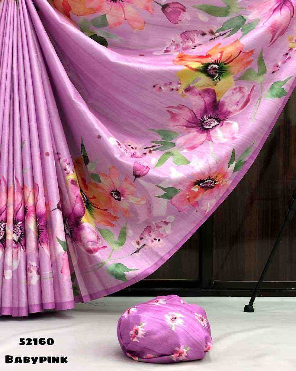 Thumbnail: Tussar Silk Floral Printed Saree