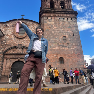 Stopping for photos outside the Cathedral in Cusco, Peru