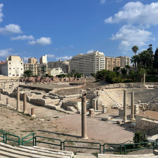 A landscape view of the ground of the Alexandria Roman Amphitheater 