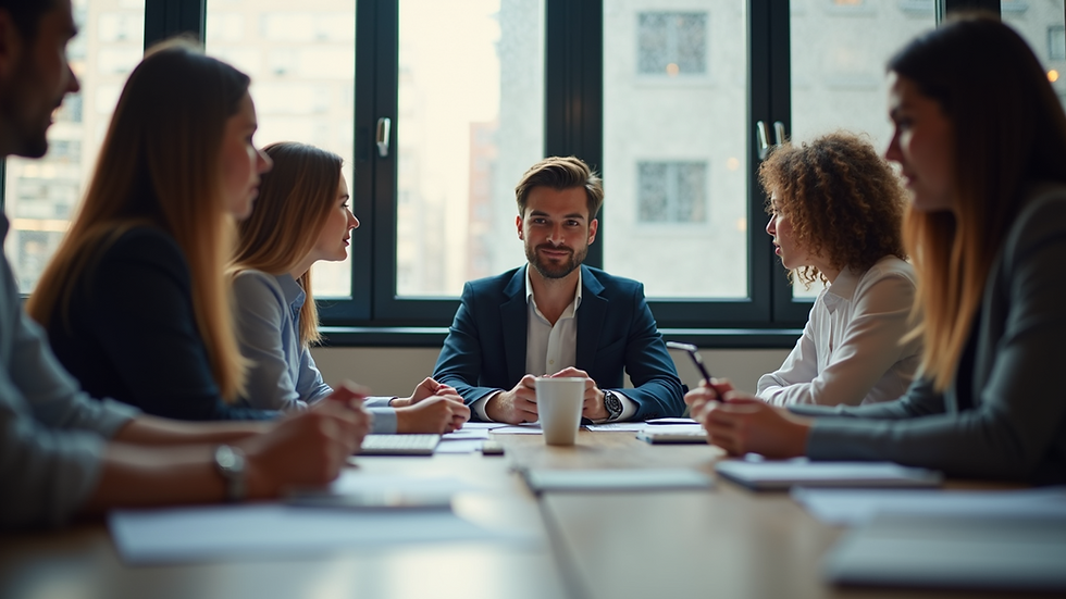 Eye-level view of a team meeting discussing communication strategies