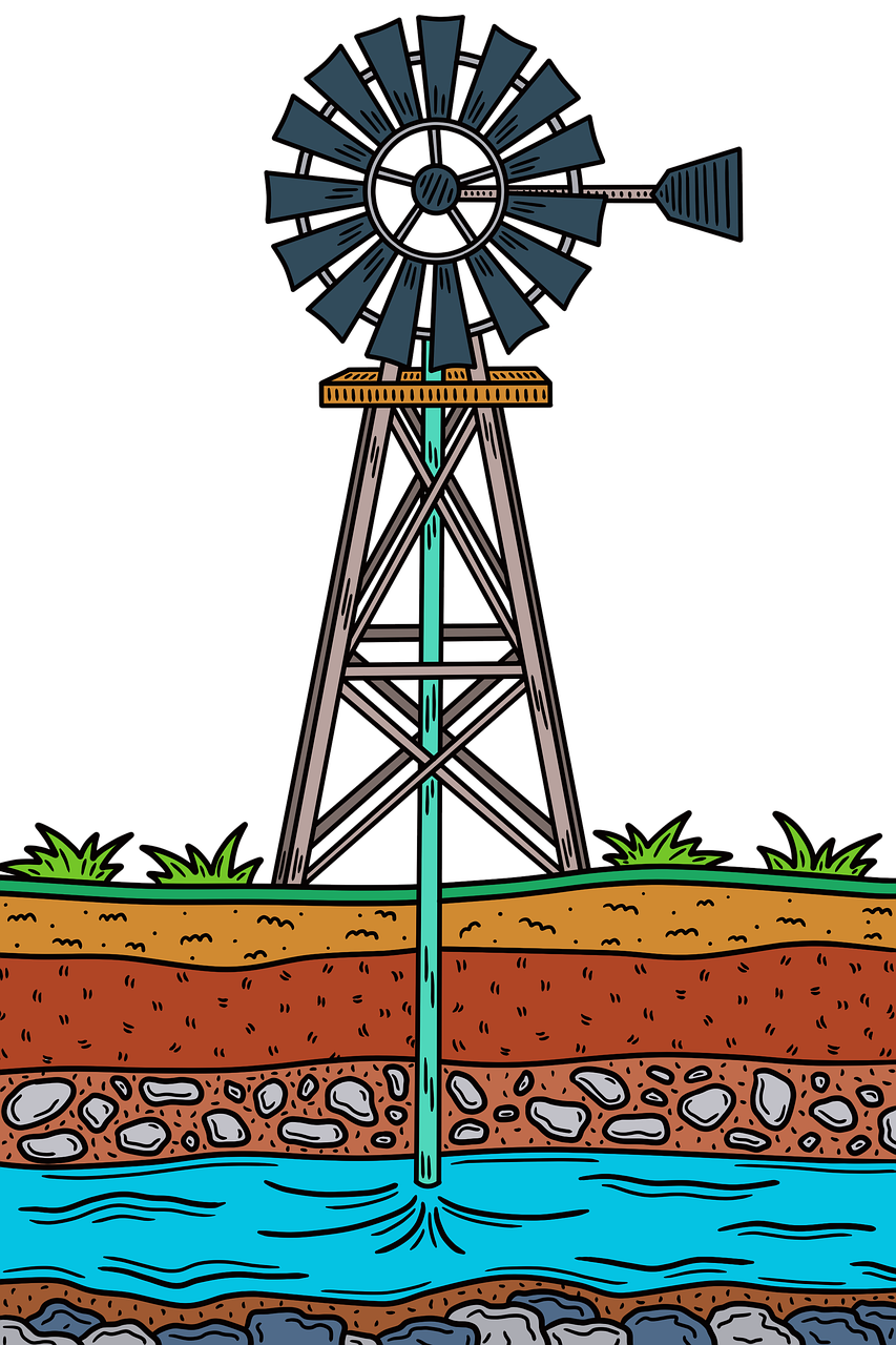 Drawing of a water windmill