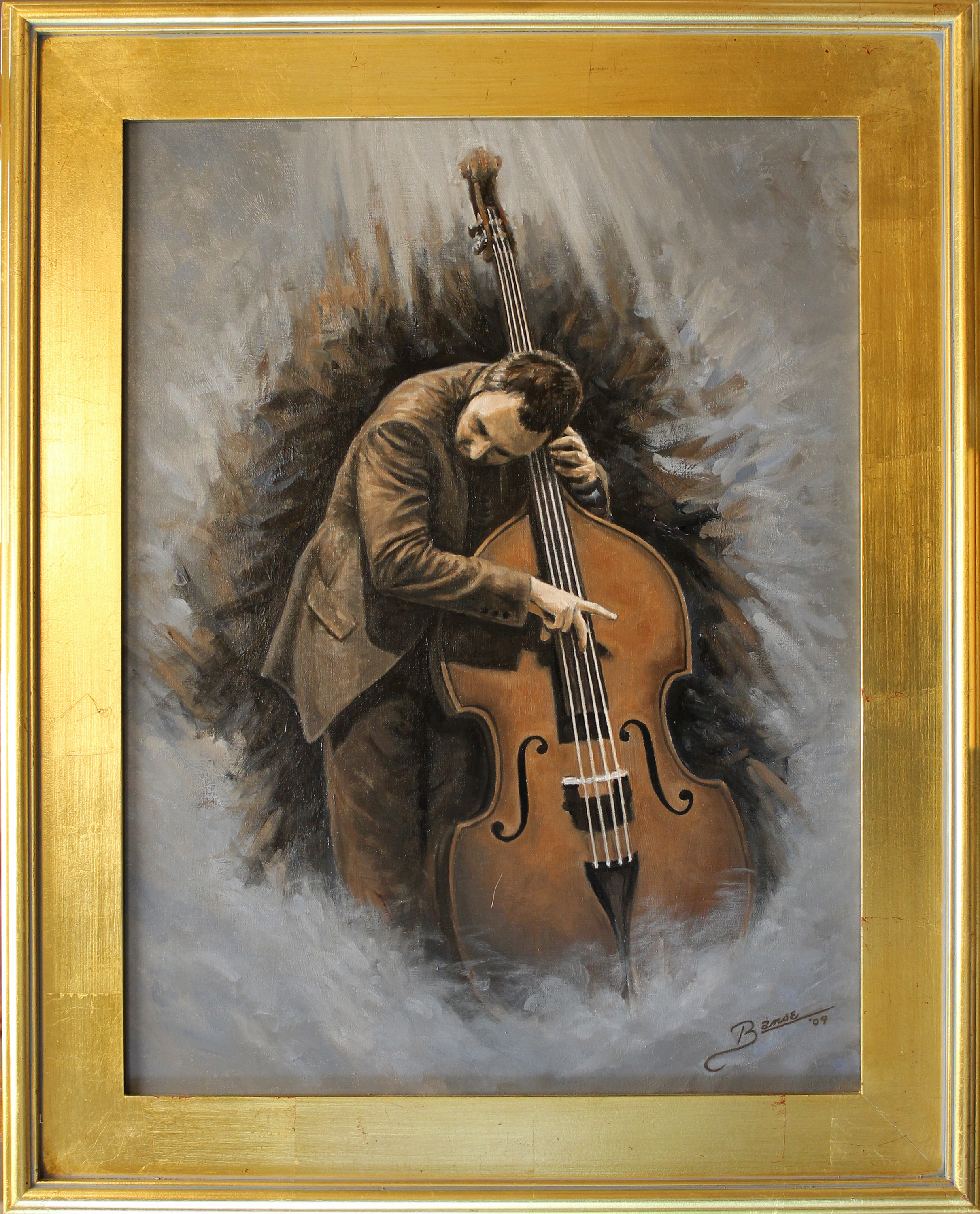 Bass Player In Brown ( 2009 - 18 x 24 Oil On Canvas )