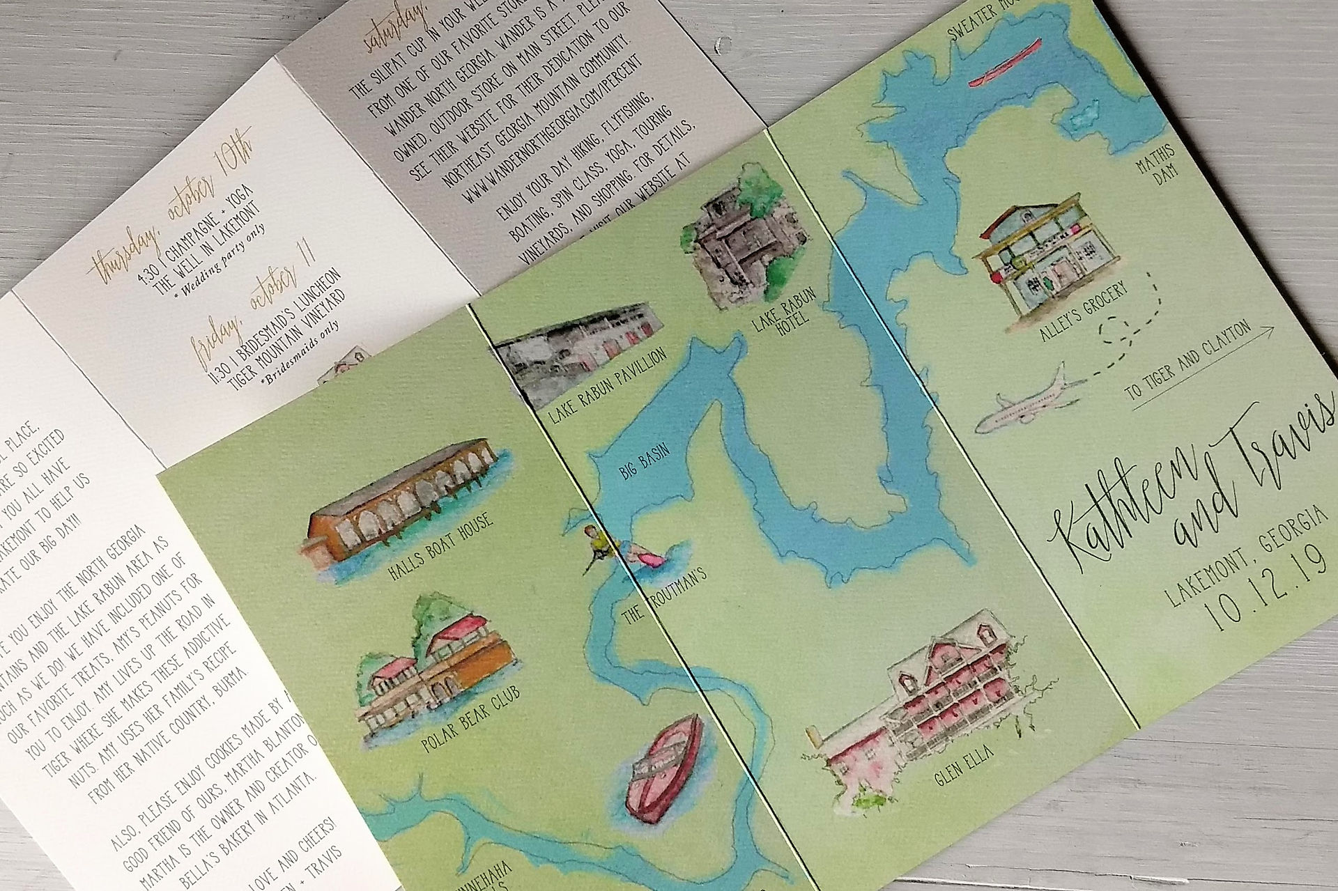 Watercolor Map | Wedding Itinerary | Paper Daisies Stationery