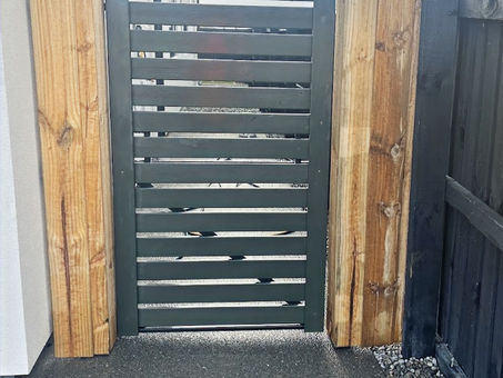 Modern slatted gate, wooden posts Christchurch