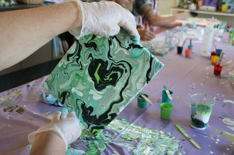 Acrylic Pouring - an adult craft project at Crafty Steps Christchurch