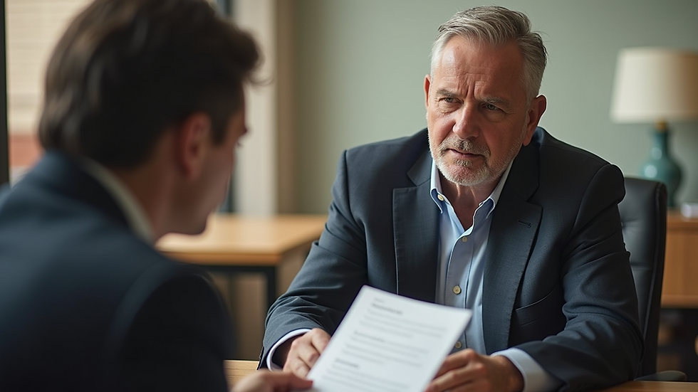 Eye-level view of a veteran counselor assisting a veteran with paperwork