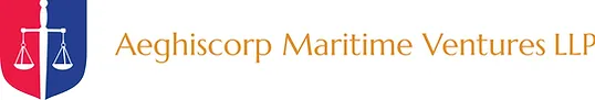 Aeghiscorp Maritime Ventures LLP logo with scales, red and blue background.