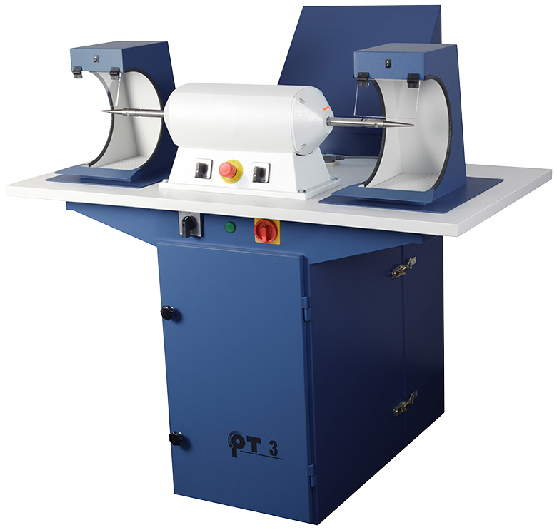 PT 3 double spindle polishing unit featuring extended workspace and side compartments.