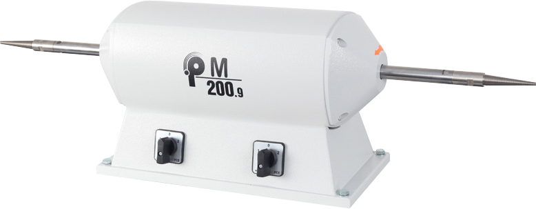 PM 200.9 bench motor for polishing applications, featuring a horizontal shaft and base-mounted motor.