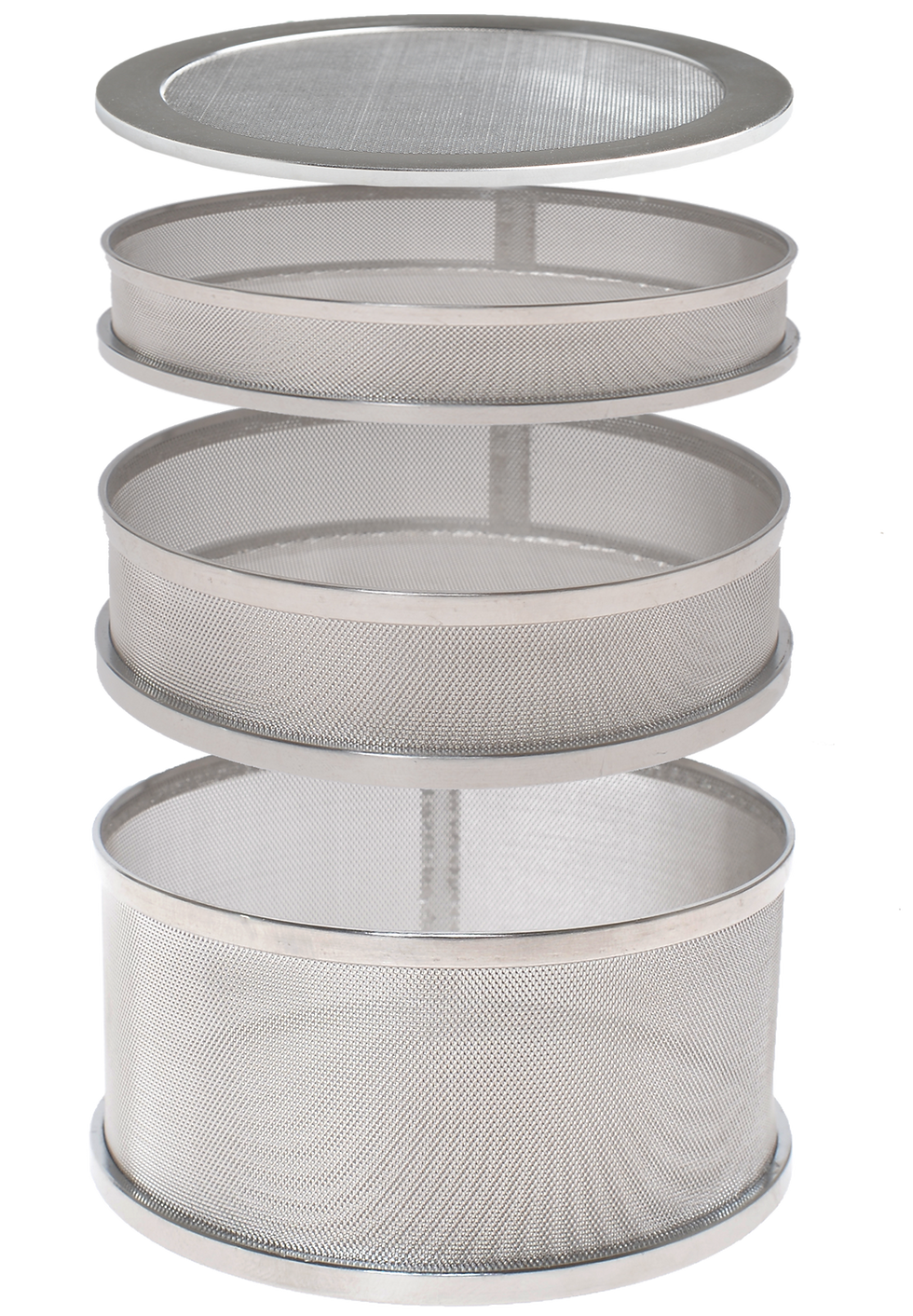 High-quality metal baskets with fine mesh, 80 mm diameter, used in premium cleaning applications