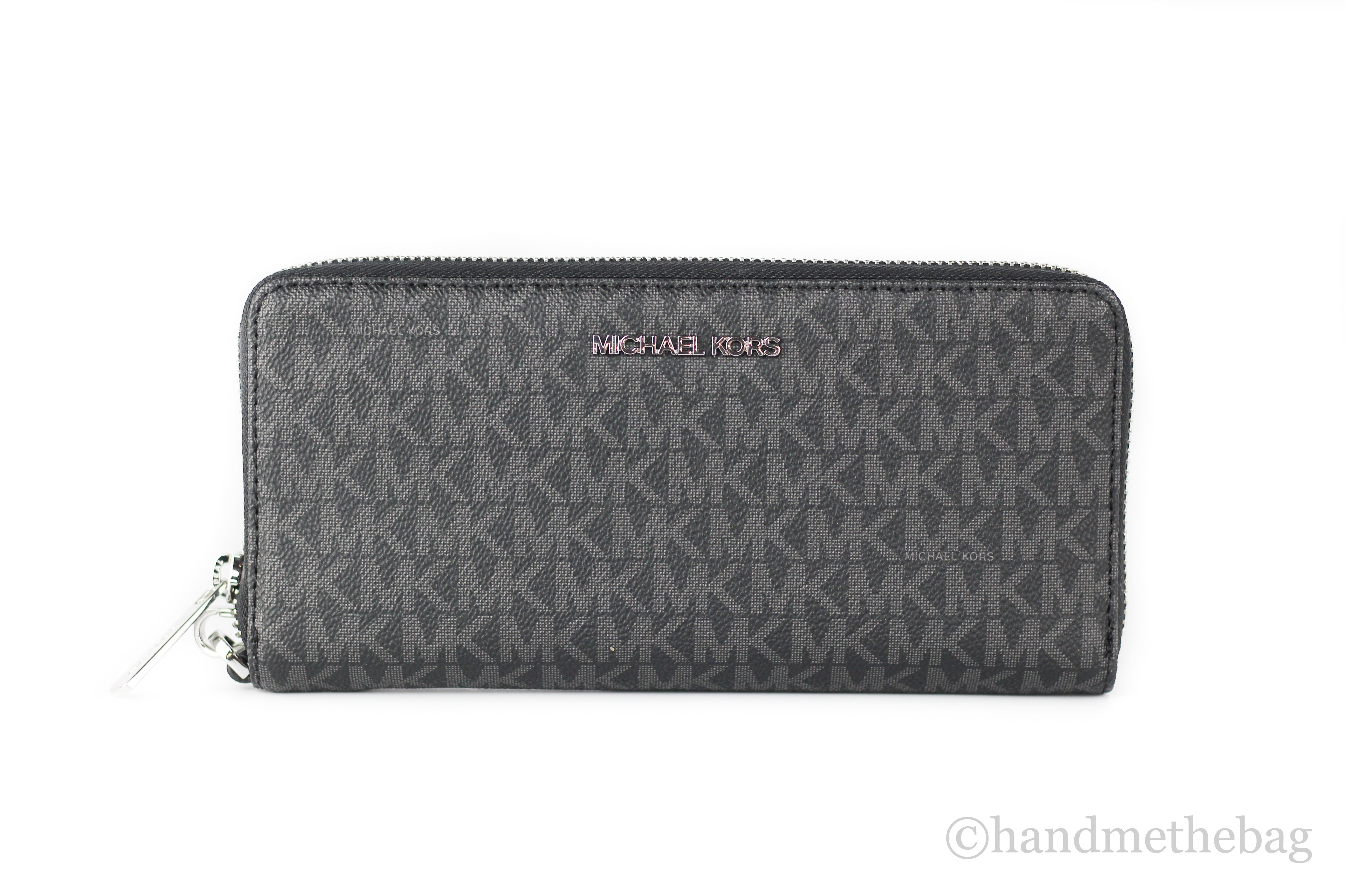 Michael Kors Jet Set Large Black Signature Continental Travel Wristlet Wallet